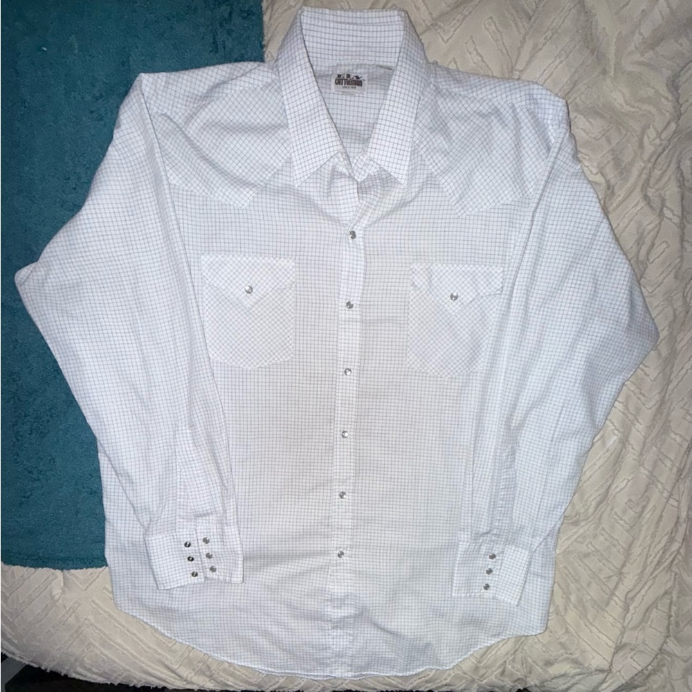 Ely Cattleman Western Plaid Black and White Pearl Snap Button Down Shirt